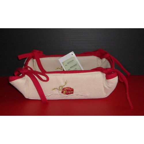 Corbeille À Pains Tissu Décor Cadeau Rouge & Ruban Doré 22x22 Cm ¿ Neuf