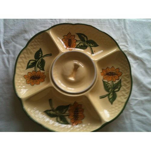 Grand Plateau Pour Aperitif 4 Compartiments - Tournesol - 32 Cm