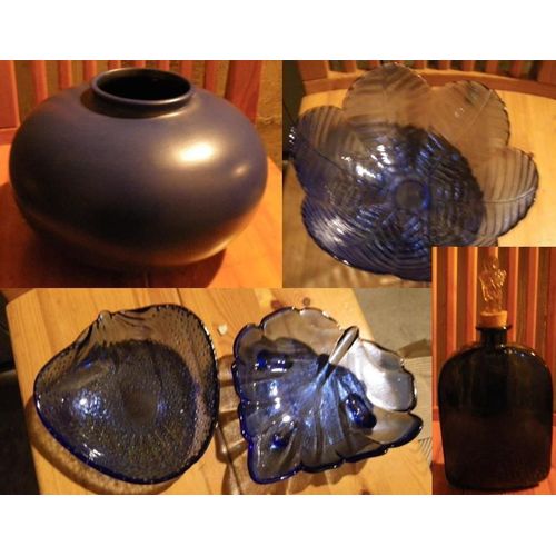 Vase - Carafe - Grand Et Petits Saladiers Bleus