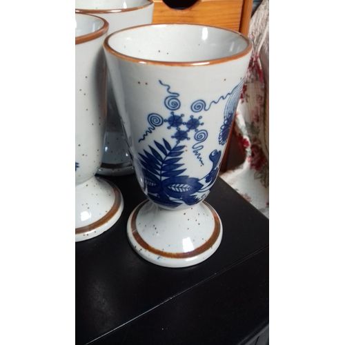 Ensemble De Trois Mazagrans Gris Et Bleus Vintage