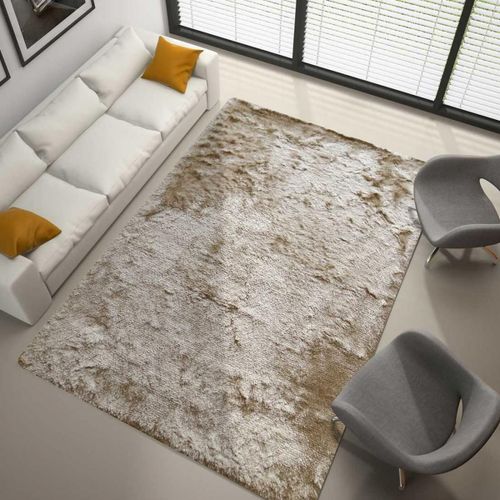 Tapis Shaggy 80x140 Rectangle Fait Main Beige Clair Et Beige Foncé Motif Uni