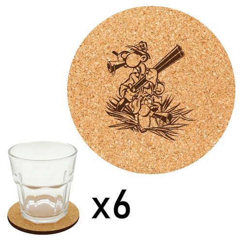 Lot De 6 Dessous De Verre En Liège Gravés Chasseur Et Chien 3