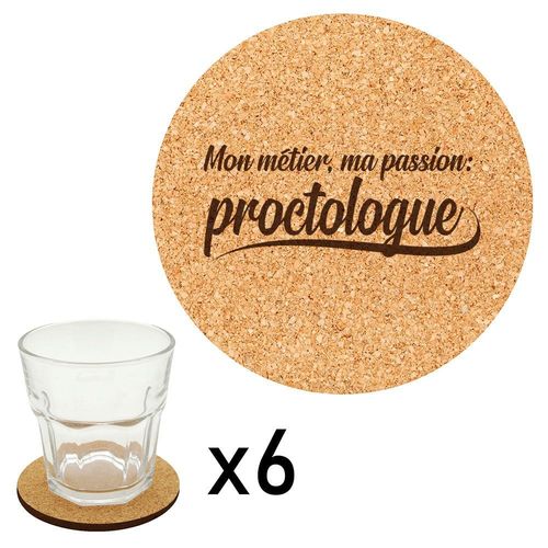 Lot De 6 Dessous De Verre En Liège Gravés Métier Passion Proctologue