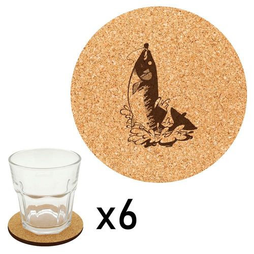 Lot De 6 Dessous De Verre En Liège Gravés Poisson 3