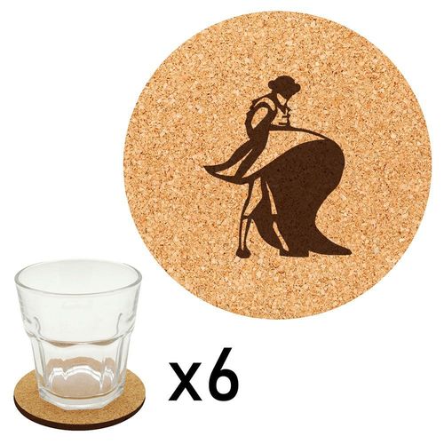 Lot De 6 Dessous De Verre En Liège Gravés Toréador