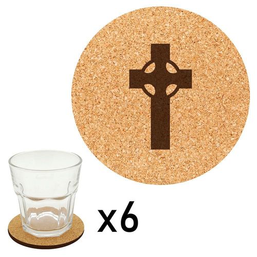 Lot De 6 Dessous De Verre En Liège Gravés Croix Celtique
