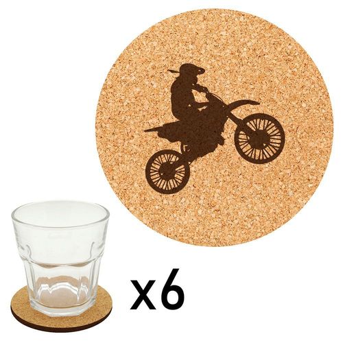 Lot De 6 Dessous De Verre En Liège Gravés Motocross