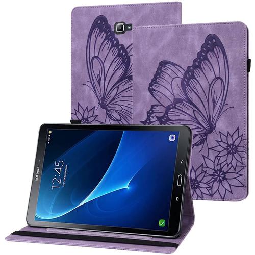 Coque Galaxy Tab A6 Housse en Cuir PU Portefeuille Papillon en Relief  Porte-Stylo Etui Tablette pour Samsung Galaxy Tab A 10.1 Pouces 2016  SM-T580 / SM-T585 - Violet