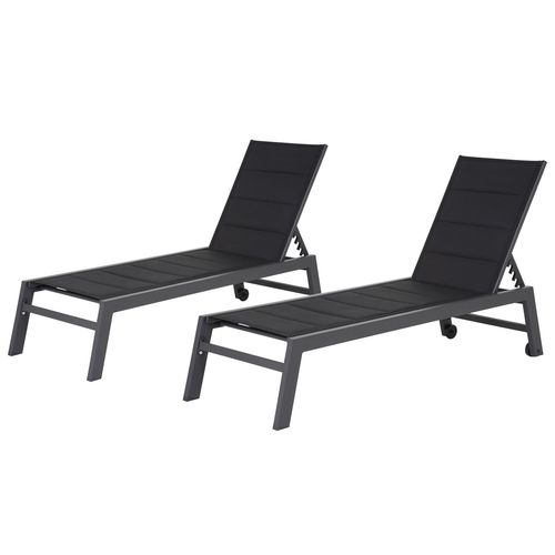 Lot De 2 Bains De Soleil Barbados En Textilène Noir - Aluminium Gris Anthracite