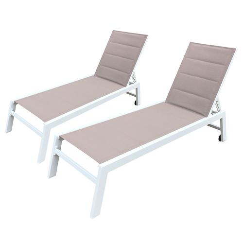 Lot De 2 Bains De Soleil Barbados En Textilène Taupe - Aluminium Blanc