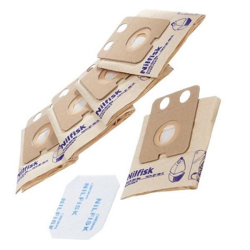 Lot de 5 sacs papier + 1 pre filtre BACKUUM Aspirateur (22198000 NILFISK VAX)