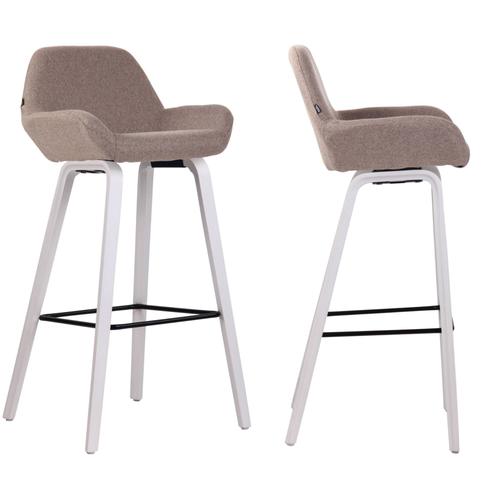 Lot De 2 Tabourets De Bar En Tissu Taupe Pieds En Bois De Chêne Blanc Design Original Robuste Et Confortable 10_0000414