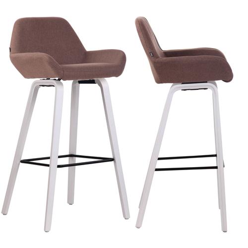 Lot De 2 Tabourets De Bar En Tissu Marron Pieds En Bois De Chêne Blanc Design Original Robuste Et Confortable 10_0000410