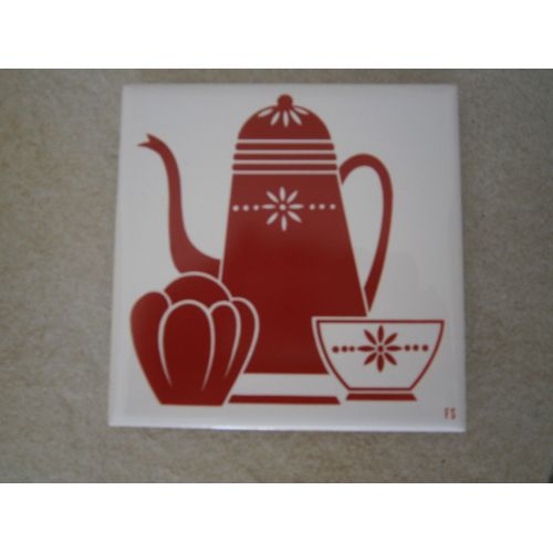 Dessous De Plat Faïence Blanche Motifs Rouge Neuf