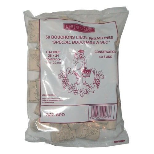 Bouchon Cylindrique En Liège Parafiné Pour Bouchage À Sec X50 - 38x24 Mm