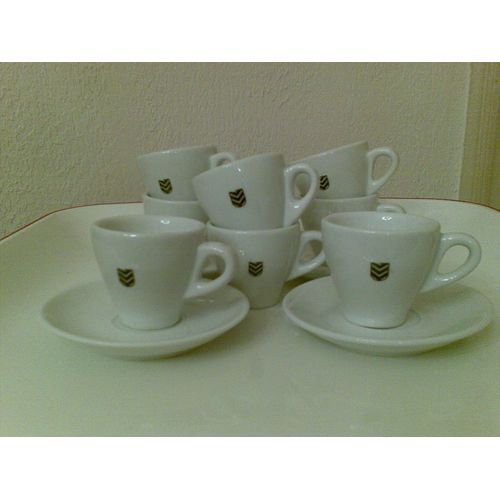 Lot De 8 Tasses A Café + Coupelles Insigne Malongo (Bar)+8 Petites Cuilléres A Café