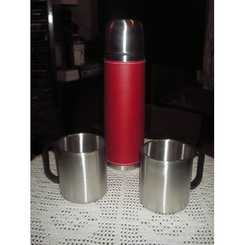 Bouteille Isotherme Et Ses 2 Tasses En Métal Brossé ,Contenance 500 Ml (Bouteille) ,220 Ml (Tasses) .