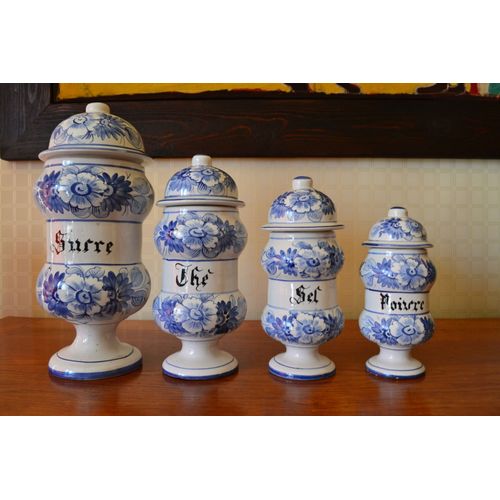 4 Pots A Epice Pocelaine Peint Et Decore Fait Main Par Un  Artsan En Bretagne