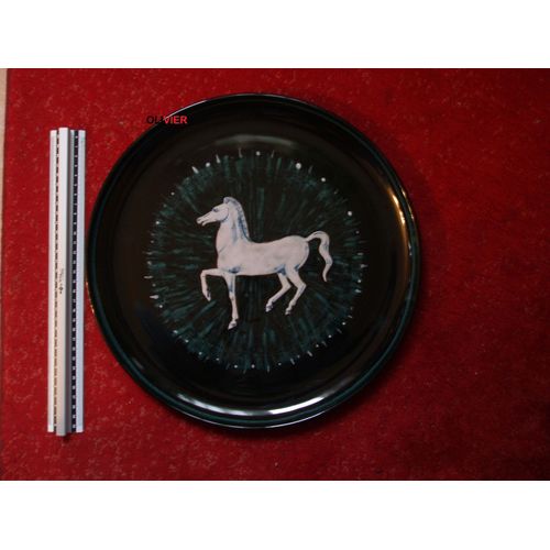 Superbe  Plat Ancien Maison Ph. Rouart Paris -- 1950 -- Cheval Grec -- Signé