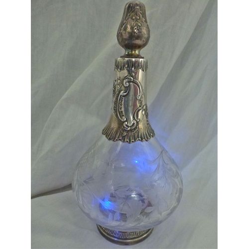 Carafe Art Nouveau En Cristal Et Argent Massif