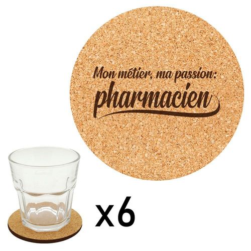 Lot De 6 Dessous De Verre En Liège Gravés Métier Passion Pharmacien