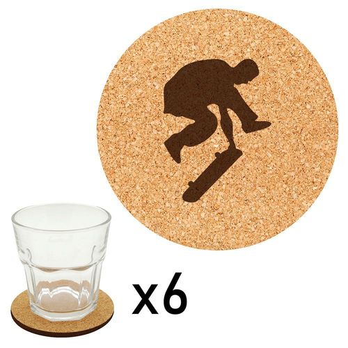 Lot De 6 Dessous De Verre En Liège Gravés Skateboard