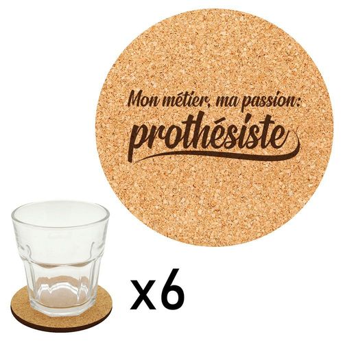 Lot De 6 Dessous De Verre En Liège Gravés Métier Passion Prothésiste