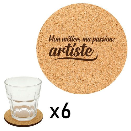 Lot De 6 Dessous De Verre En Liège Gravés Métier Passion Artiste