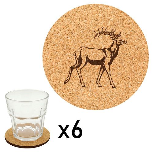 Lot De 6 Dessous De Verre En Liège Gravés Cerf
