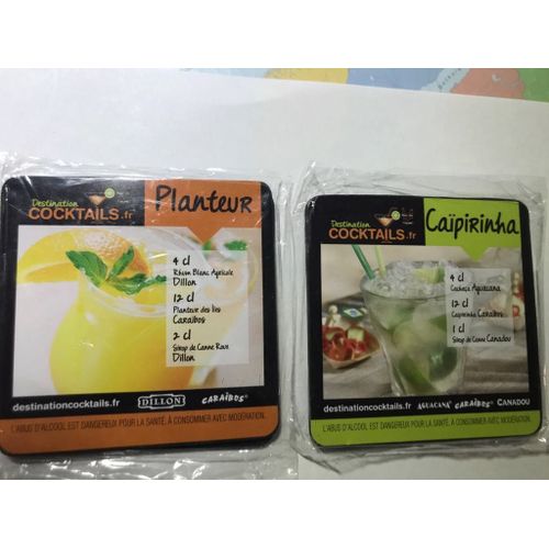 Lot 2 Sous-Verres Planteur & Caipirinha - Destination Cocktails - Avec Recettes