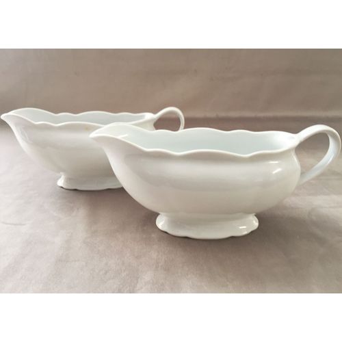 2 Sauciers Saucières Art De La Table Vintage En Porcelaine Fine Blanche