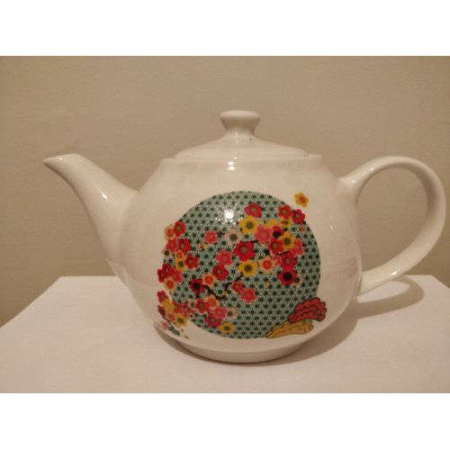 Service À Thé En Porcelaine Blanche Décor Fleurs D¿Asie 1 Théière, 1 Tasse À Thé Avec Couvercle Et 2 Bols À Thé