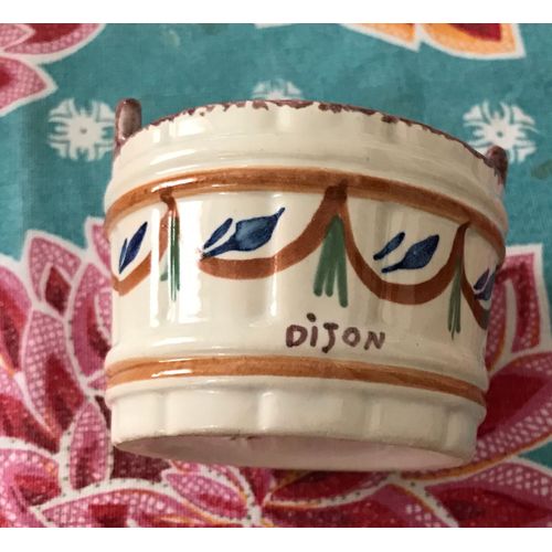 Moutardier En Faience Peint À La Main Et Signé Grey Poupon Dijon