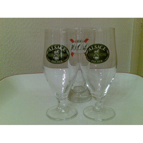 Lot De 3 Verres A Biére Fisher (2) + 1664 (1) Bar