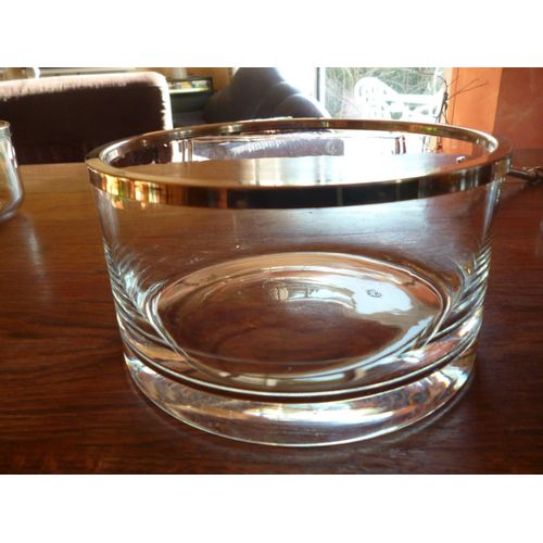 Saladier En Verre À Fond Épais(3 Cm)Avec Bord En Métal Argenté
