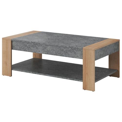Fanny - Table Basse Rectangulaire Aspect Bois Et Pierre