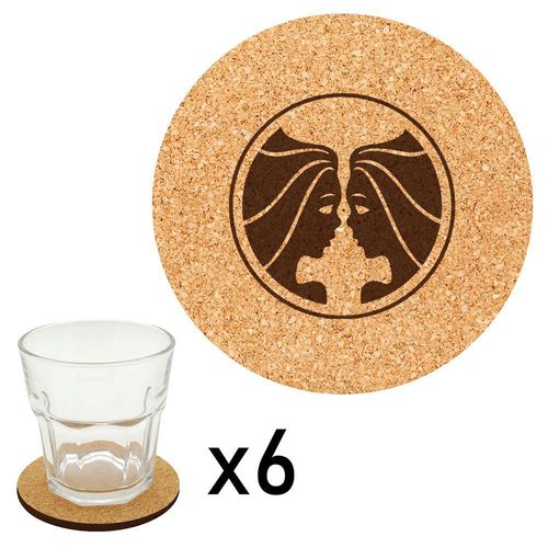 Lot De 6 Dessous De Verre En Liège Gravés Gémeaux