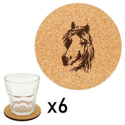 Lot De 6 Dessous De Verre En Liège Gravés Tête De Cheval 2