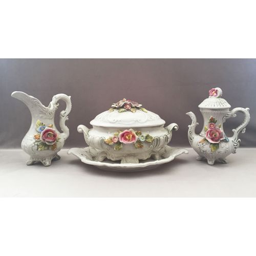 Ensemble Vintage Art De La Table Soupiere Cruche Theiere Faïence Italie Art Dec