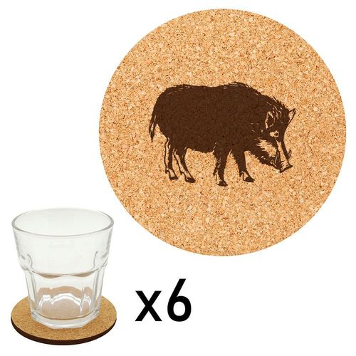 Lot De 6 Dessous De Verre En Liège Gravés Sanglier 4
