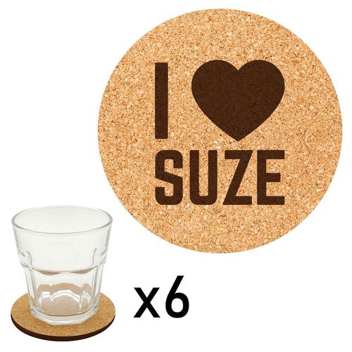 Lot De 6 Dessous De Verre En Liège Gravés I Love Suze