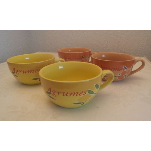 Lot De 4 Bols En Céramique - Décor Agrumes Oranges Et Citrons. Couleur Jaune Et Orange. Diamètre 10 Cm H 5,5 Cm.