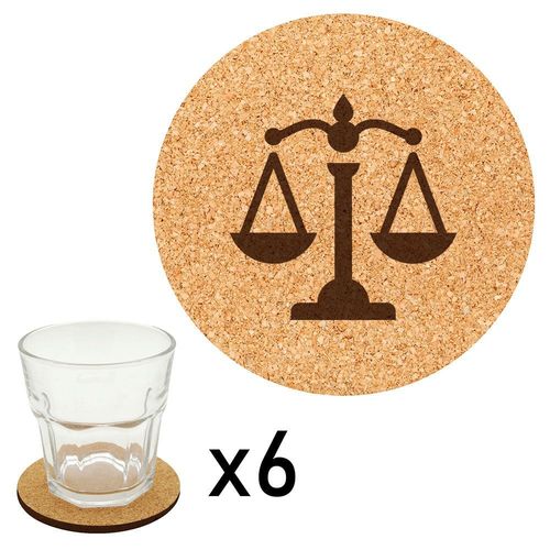 Lot De 6 Dessous De Verre En Liège Gravés Balance