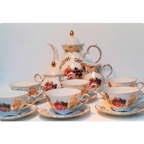 Service À Café / Thé En Porcelaine Gareis Waldsassen Allemagne Vintage Doré À L'or Fin