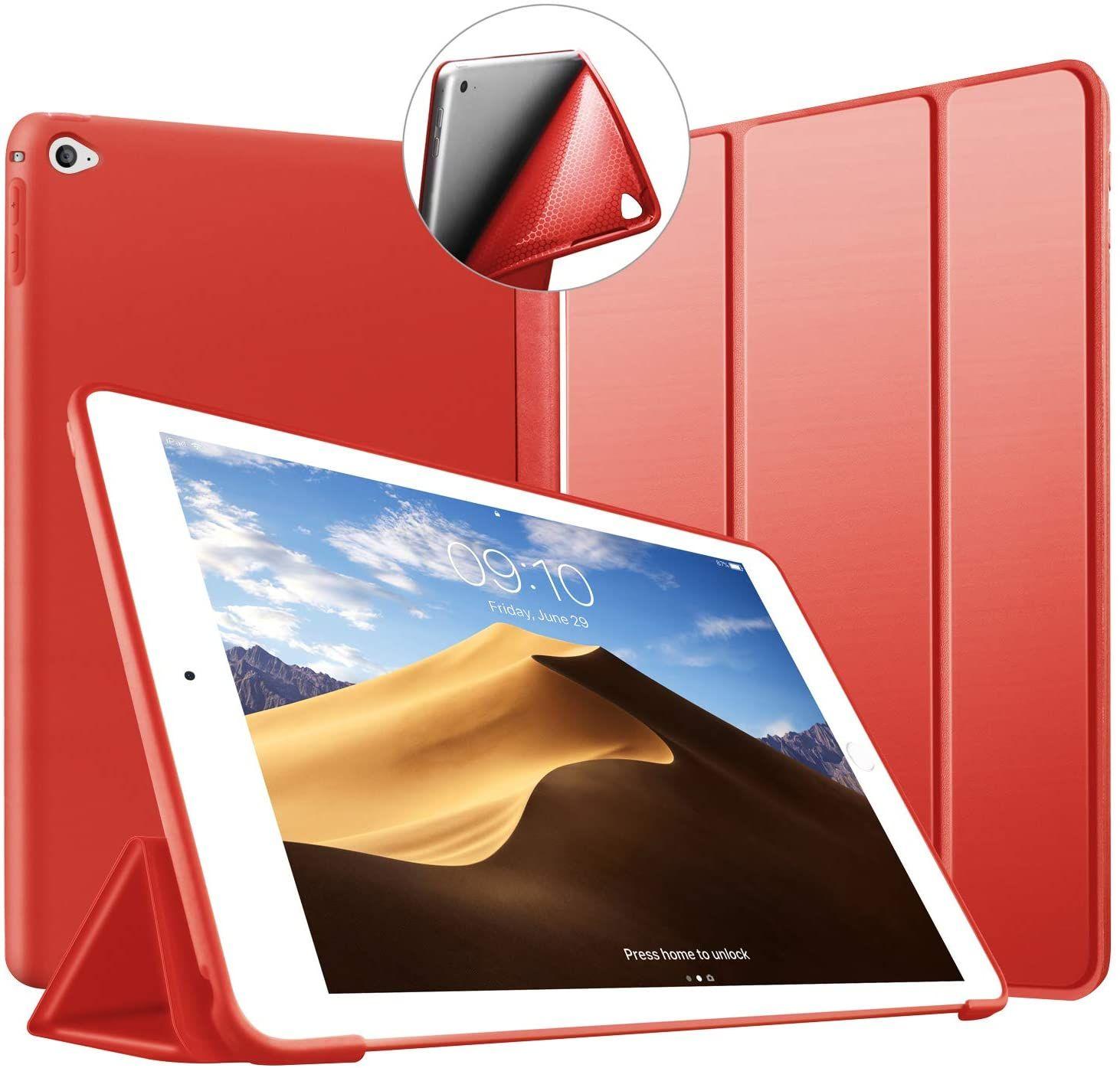 Coque iPad Air 2, iPad Air 2 Case Housse Étui de Slim Léger Protection Coque  [Veille/Réveil Automatique] TPU Souple Bumper Smart Cover pour Apple 9,7  Pouces iPad Modèle A1566 / A1567 (Rouge)