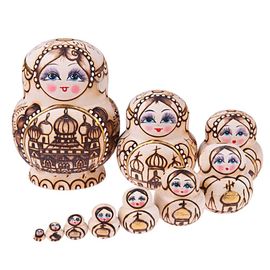 Poupées Russes En Bois, 10 Couches/Ensemble, Motif Château, Poupée Matryoshka, Cadeau Pour Filles, Artisanat Fait À La Main, Décoration Pour La Maison Du Nouvel An