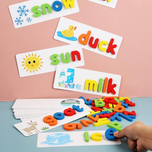 Jeu Éducatif En Bois Pour L'Apprentissage Des Mots Pour Enfant, Jouet Bas Âge, Pour Bébé, Alphabet, Lettre, Puzzle, Préscolaire, Montessori,