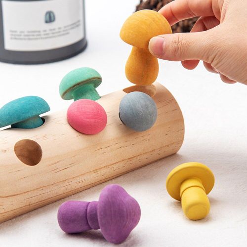 Jouets Éducatifs Montessori Avec Blocs En Bois À Assembler Pour Bébé, Jeu De Cueillette De Champignons Arc-En-Ciel, Forme De Développement