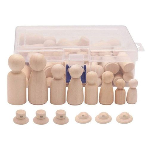 Poupées En Bois, 56 Pièces, Bricolage Décoratif Inachevé, Petit Ange, Corps De Poupée Peint En Bois Naturel, Personnes Avec Chapeaux