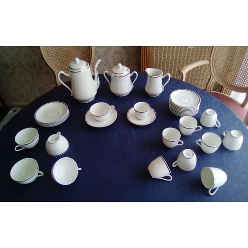 Service Thé/Café , Porcelaine De Limoges Drb, Années 1940, Blanc Liseré Argent